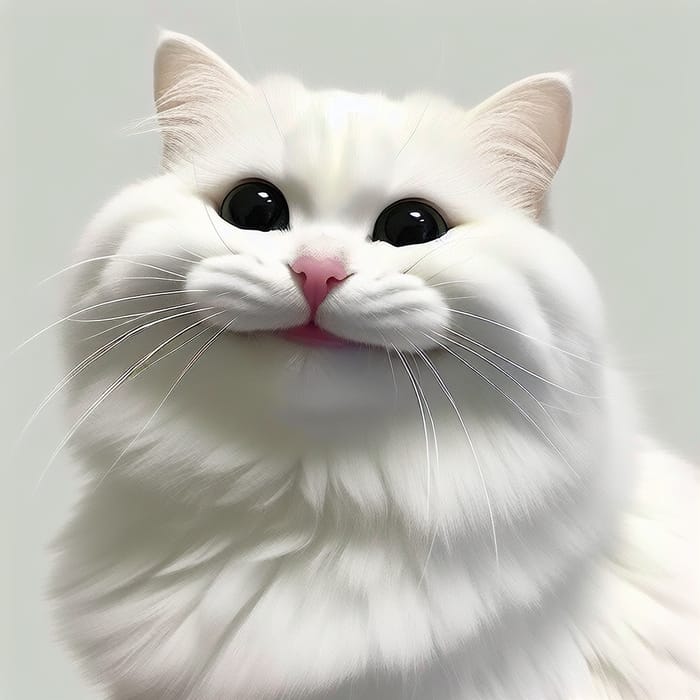 Friendly White Cat with Shiny Fur and Big Smile