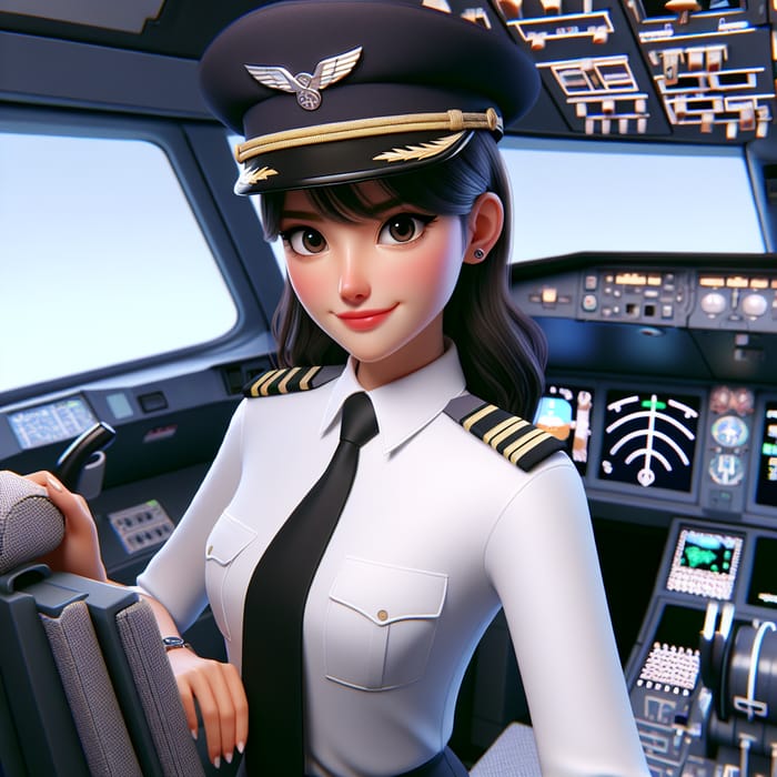 Female Pilot in Animated Airplane Cockpit