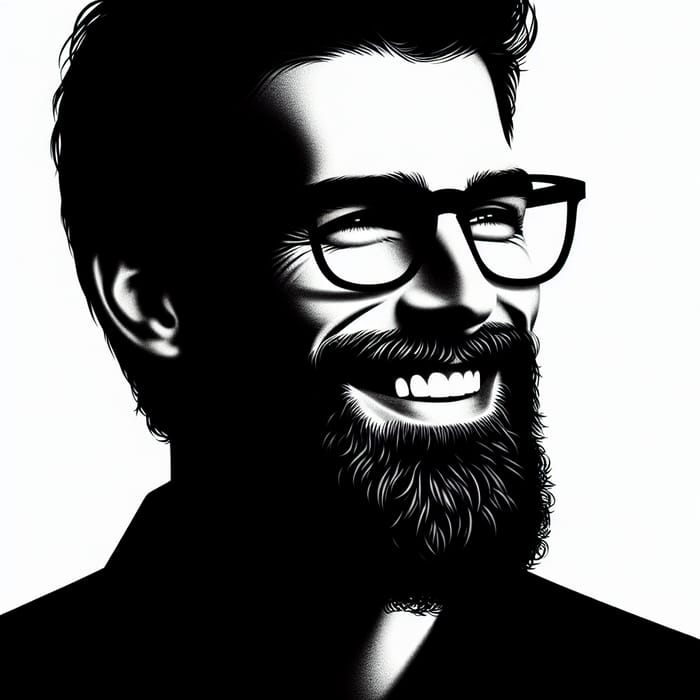 Smiling Bearded Man Silhouette in Stylish Glasses