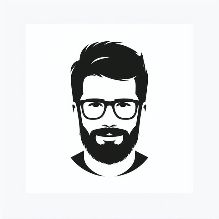 Stylish Black and White Silhouette of Bearded Man with Glasses