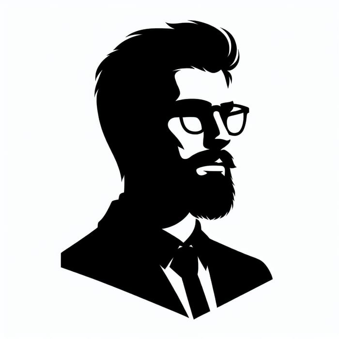 Black and White Bearded Man Portrait with Glasses