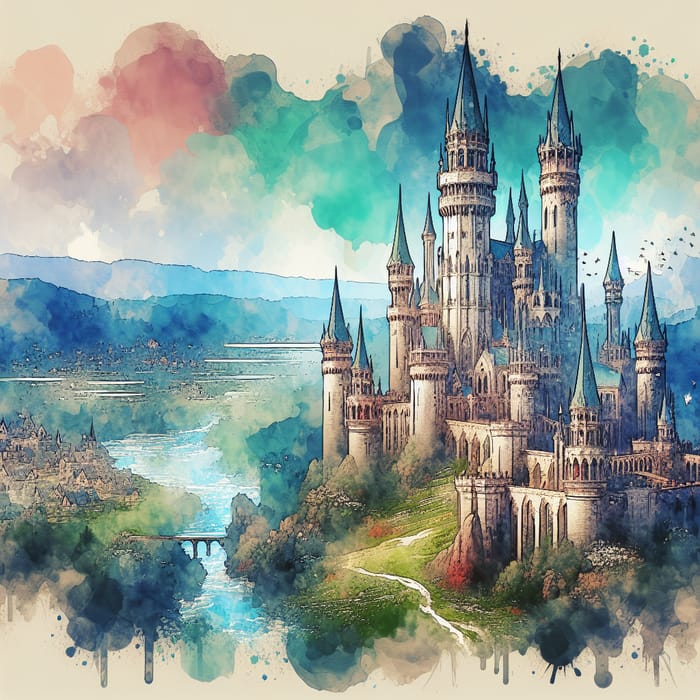 Enchanting Fantasy Castle Watercolor Art | AI Art Generator | Easy-Peasy.AI