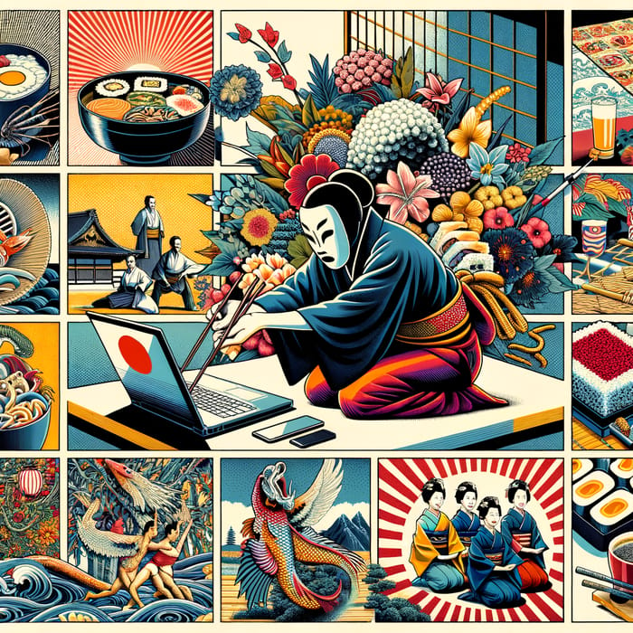 Fresh & Unprecedented Japanese Culture Collage with Food, Art & Dance