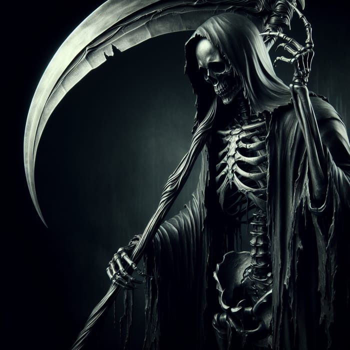 Macabre Skeleton Warrior in Dark Cloak and Scythe