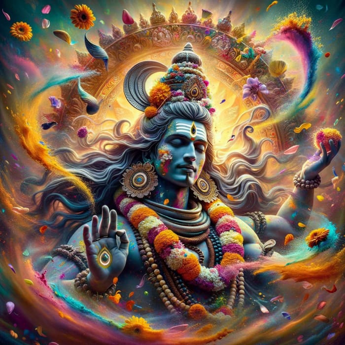 Lord Shiva's Divine Presence in Vibrant Holi Artwork