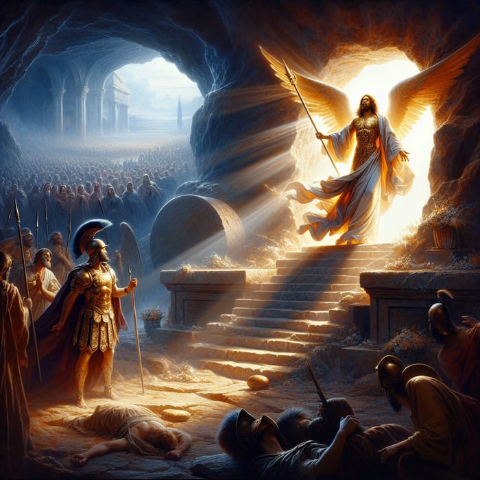 Resurrection of Jesus: Cinematic Renaissance Portrayal with Warrior Angel