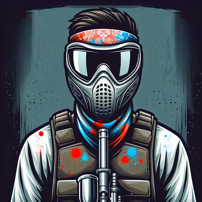Front-Facing Paintballer with Mask and Bandana | Illustration