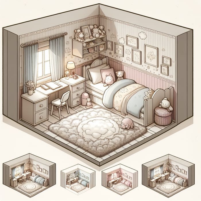 Pastel-Themed Room for Young Girl - Detailed 3D Renders