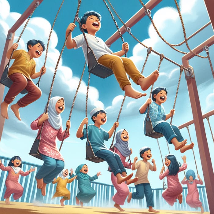 Joyful South Asian Children Swinging Outdoors