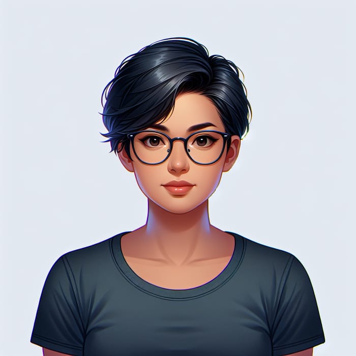 Realistic Female Developer Avatar with Short Hair and Glasses