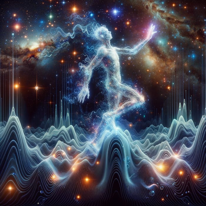 Ephemeral Body Breathes Life: Soundscape Waveform on Cosmic Backdrop