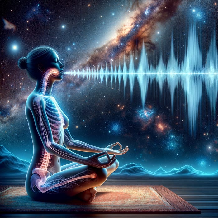 Cosmic Breath Visualization: Lotus Pose Soundscape Art