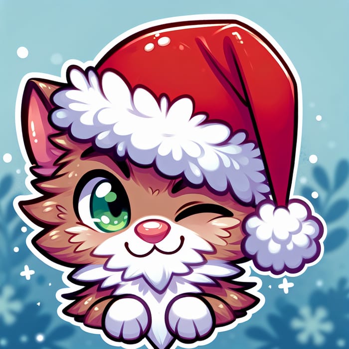 Cartoon Cat in Santa Hat | Festive Holiday Illustration