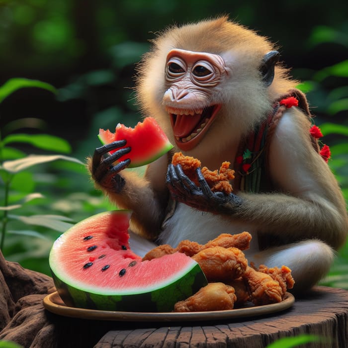 Impressive Anthropomorphic Monkey Feasting Scene
