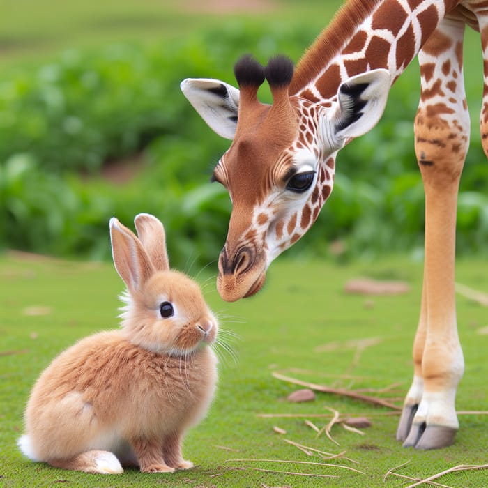Cute Bunny and Giraffe: Harmonious Coexistence in Nature