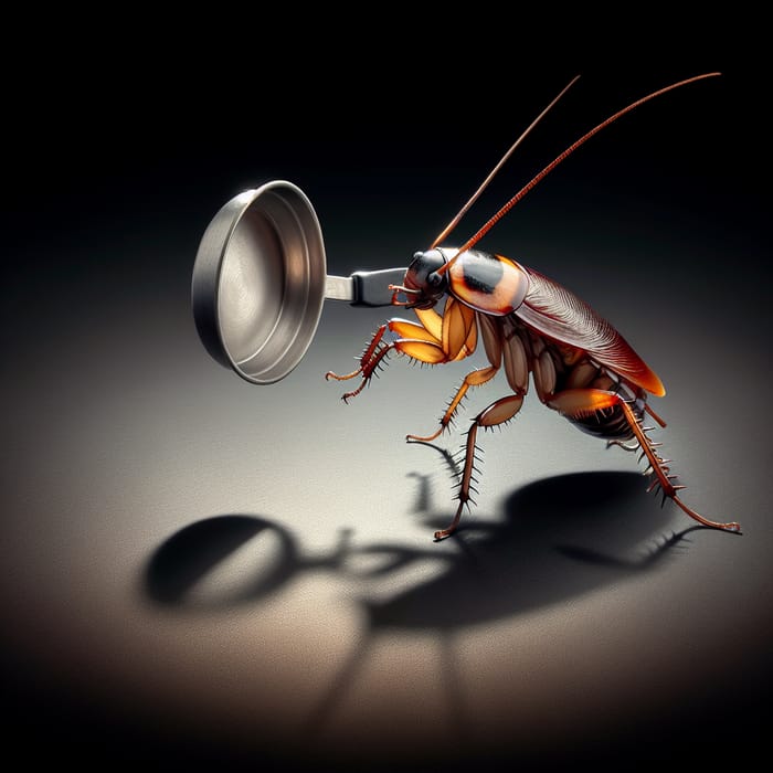 Anamorphic Brown Cockroach with Frying Pan