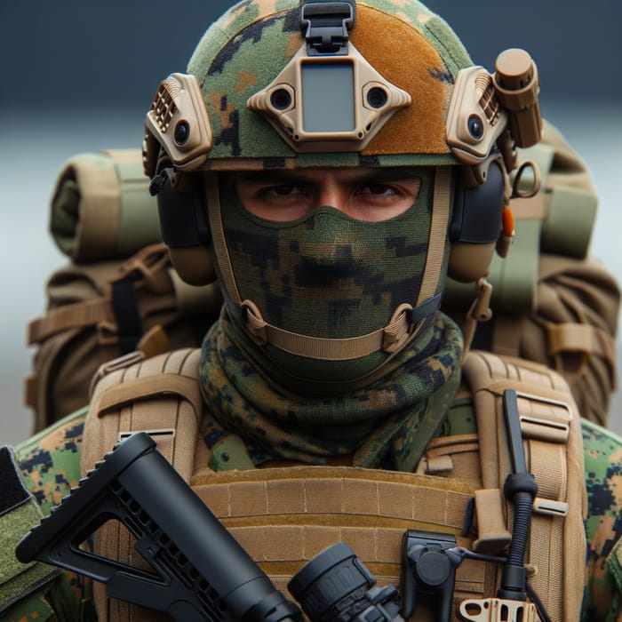 Mexican Navy Special Forces Soldier in Tactical Camouflage Gear