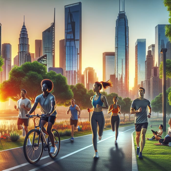 Vibrant Cityscape: Embracing Healthy Lifestyle at Dawn