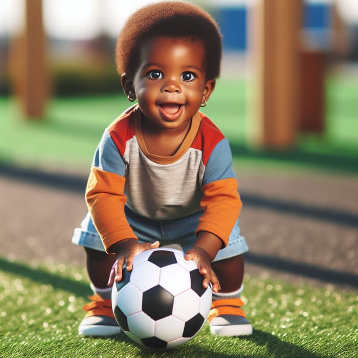 Baby Boy Playing African Football with Joyful Enthusiasm
