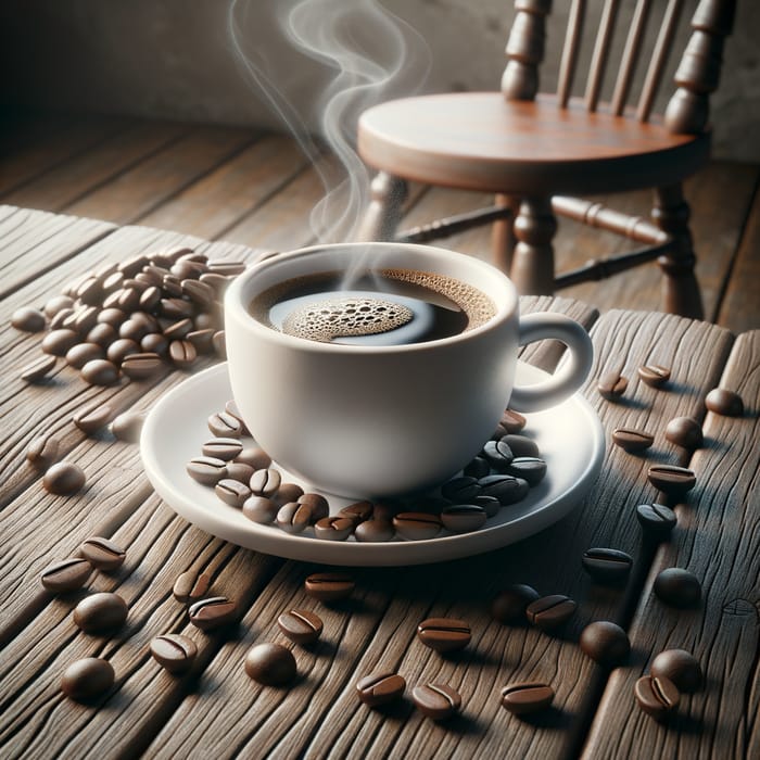 Steaming Cup of Freshly Brewed Java Coffee on Rustic Wooden Table