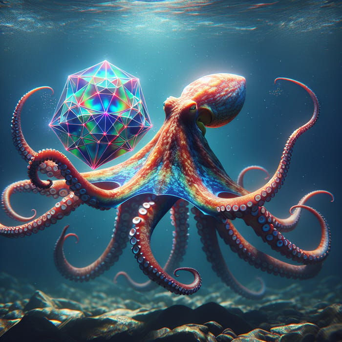 Realistic Octopus in Colorful Geometric Habitat