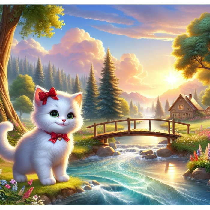 Hello Kitty in Enchanting Landscape with Sparkling River