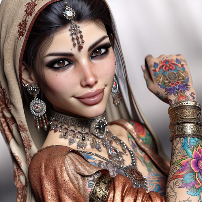 Realistic Middle-Eastern Princess Jasmine with Exquisite Tattoos