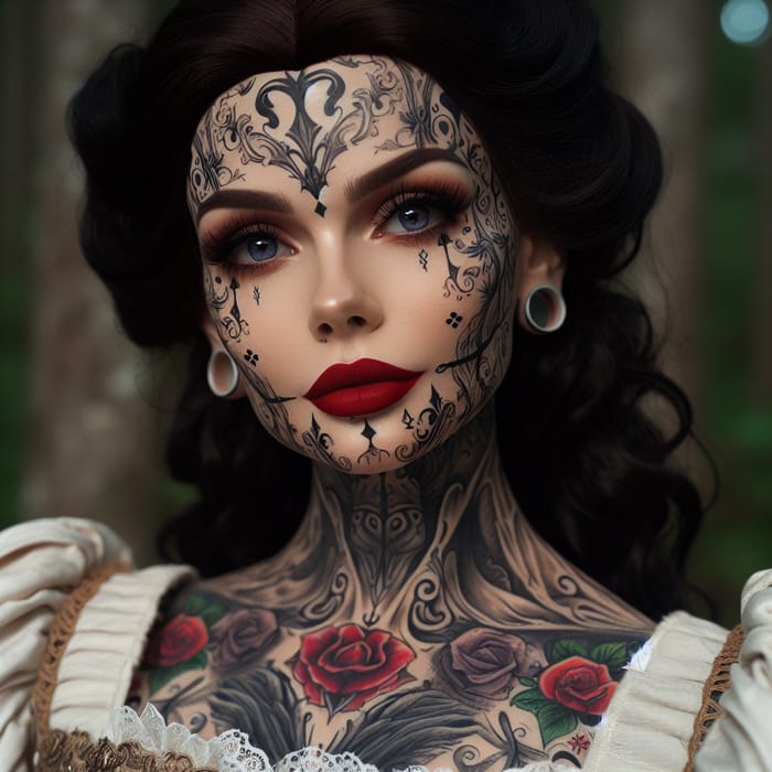 Enchanting Snow White Inspired by Forest with Unique Face Tattoos