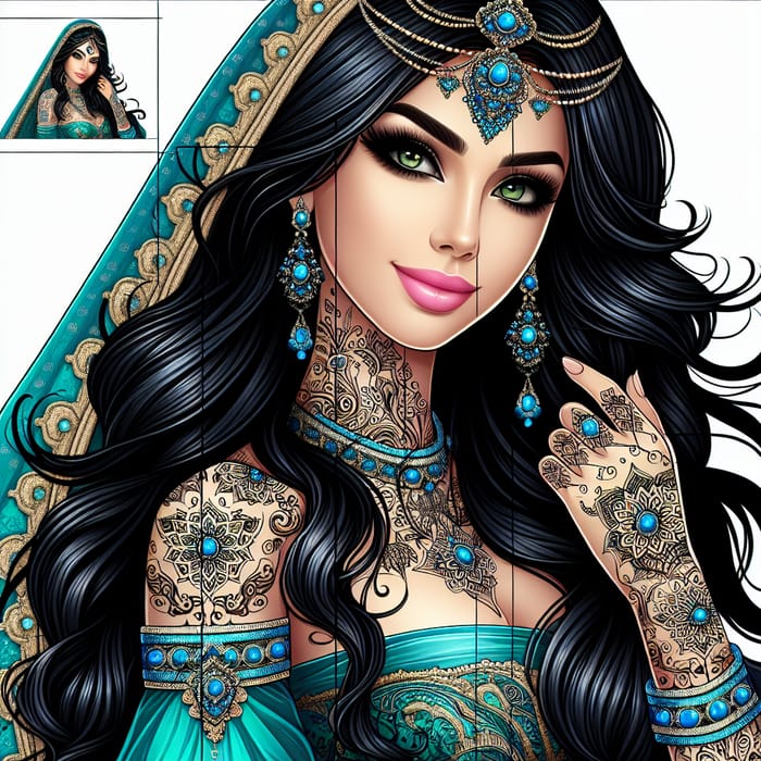 Enchanting Middle-Eastern Woman: Gorgeous Princess Jasmine with Intricate Tattoos