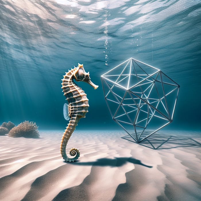 Surreal Seahorse with Horse-like Head in Enigmatic Underwater Scene
