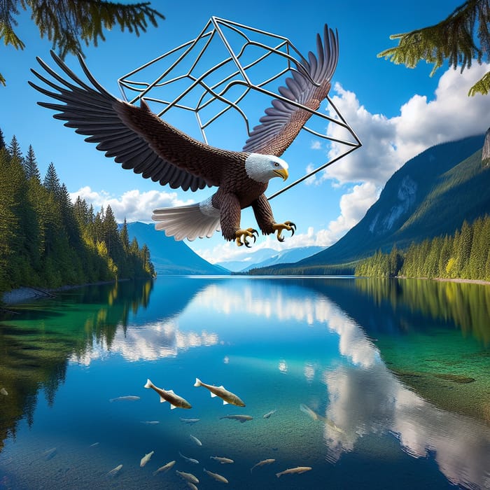 Breathtaking Scene of Bald Eagle Hunting Fish in Pristine Lake