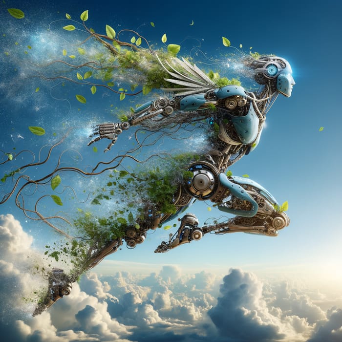 Realistic Nature Spirit Robot Soaring in Sky | A Fusion of Tech and Nature