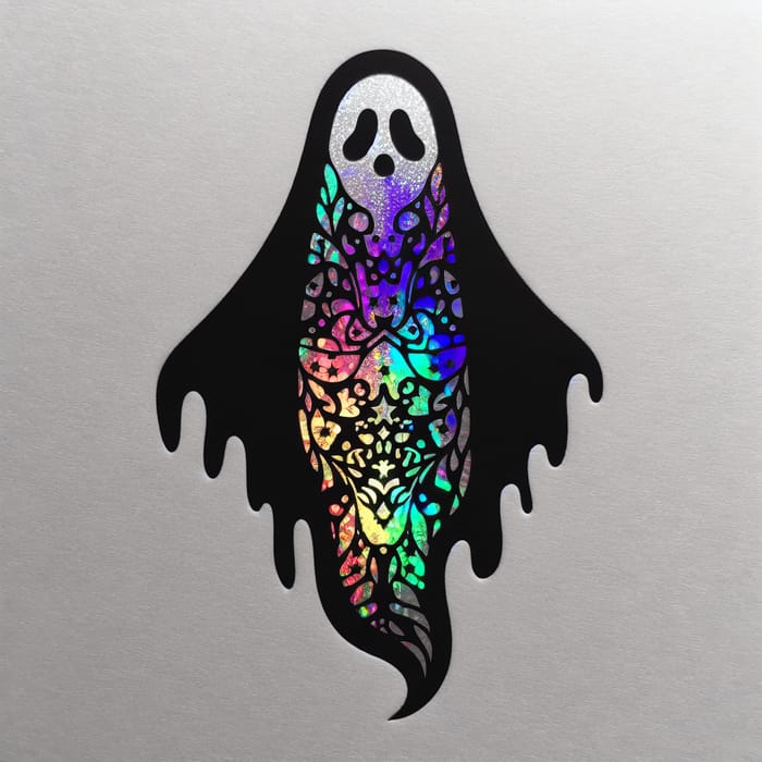 Ethereal Black and White Ghost Stencil with Holographic Interior