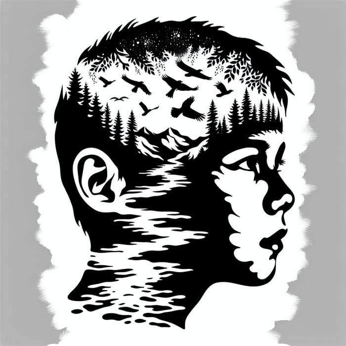Boy's Face Nature Scene Stencil Art