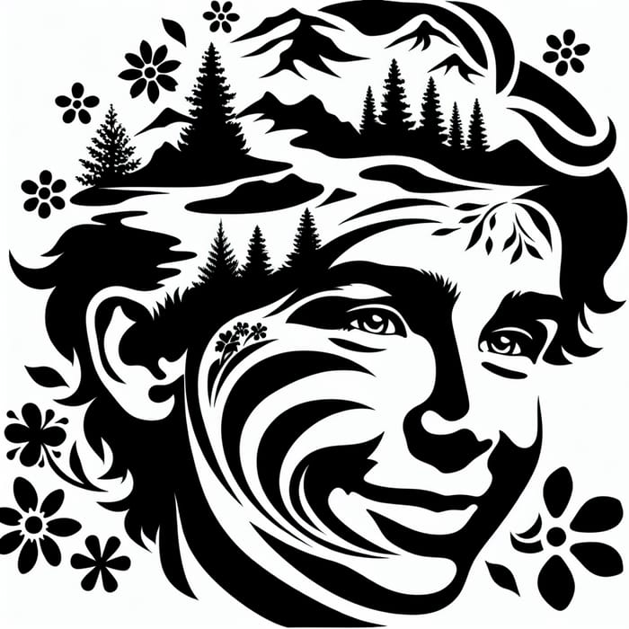 Serene Nature Scene - Boy's Face Stencil Art