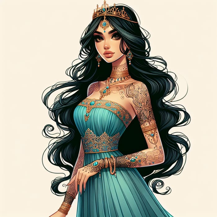 Fictional Arabian Princess Jasmine | Turquoise Dress & Golden Jewelry
