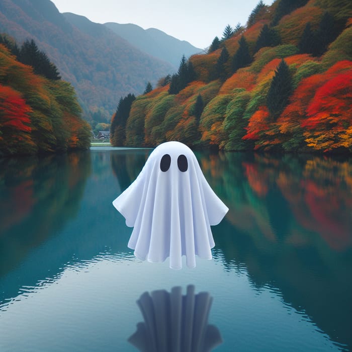 Innocently Playful Simple Ghost Floating Above Tranquil Lake