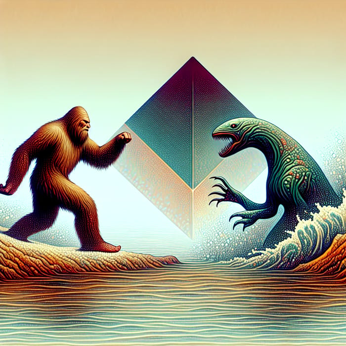 Epic Bigfoot vs Loch Ness Monster Battle in Fantastical Encounter