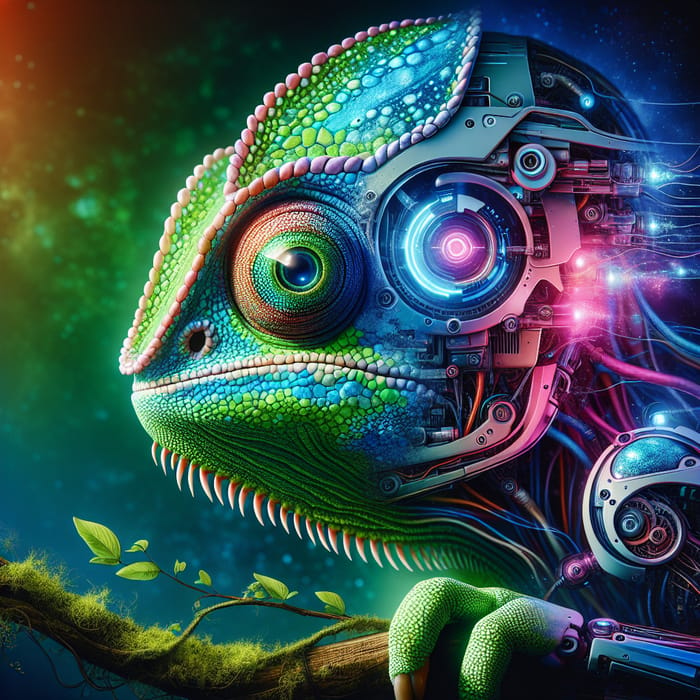 Half Cyborg Half Chameleon: A Surreal Fusion of Nature and Technology
