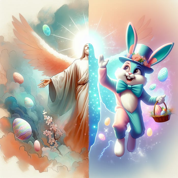 Divine Easter Art: Jesus Rising & Joyful Easter Rabbit