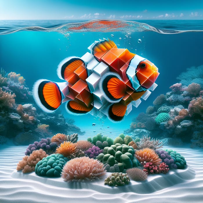 Surreal Clownfish Metamorphosis in Pristine Underwater Scene