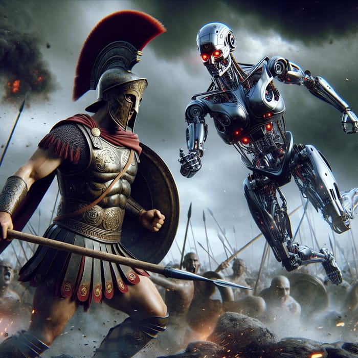 Trojan Warrior Battles Terminator | Epic Clash Imagery