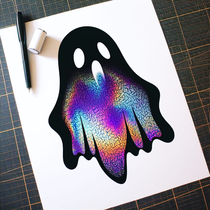 Black and White Ghost Stencil with Holographic Interior - Unique Design