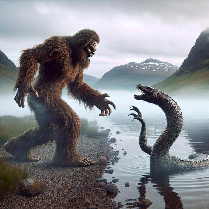 Epic Battle: Bigfoot vs Loch Ness Monster in Scottish Highlands