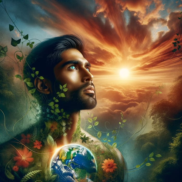 Spirit of Earth: Silent South Asian Man watching Sunset Sky