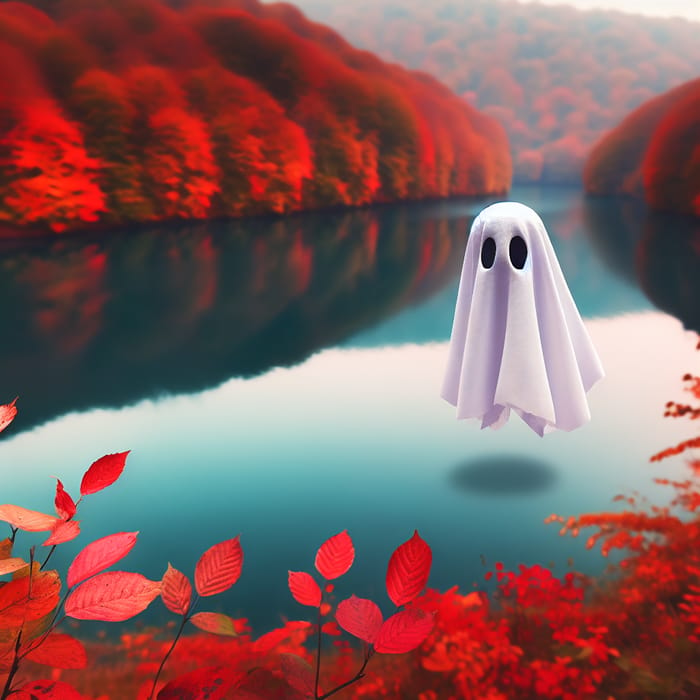 Captivating Ghost Overlooking Serene Autumn Lake