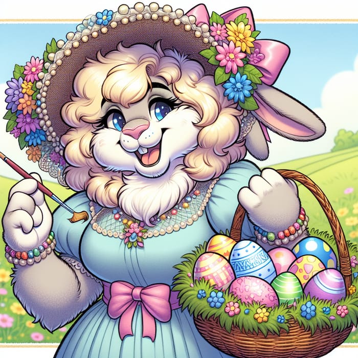 Cheerful Transgender Easter Bunny in Festive Outfit - Comic-Style Illustration