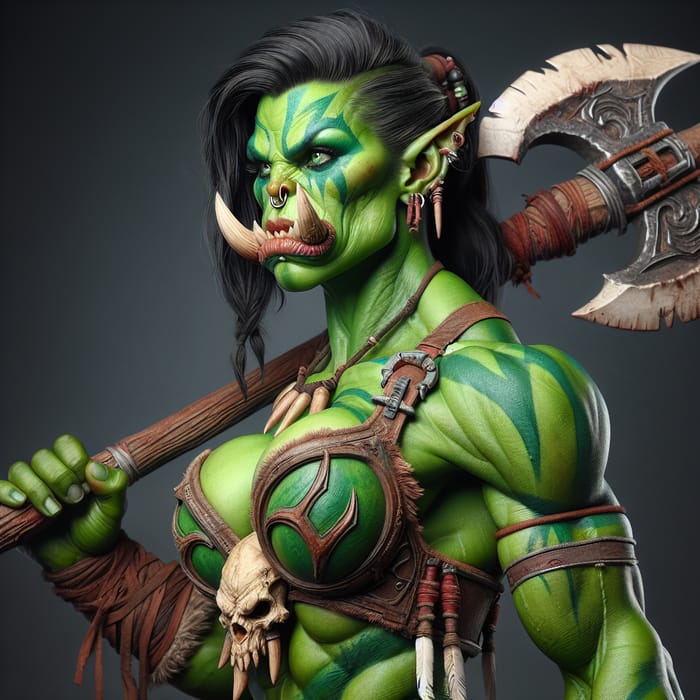 Fierce Half-Orc Woman Warrior with Double Axe - Tribal Fantasy Art