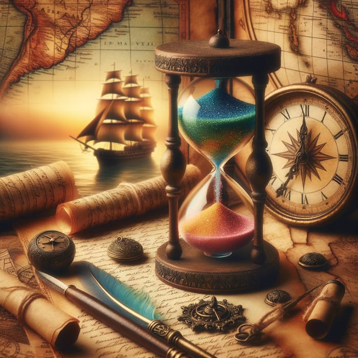 Glimpse into Lost Time | Vintage Hourglass & Ancient Map
