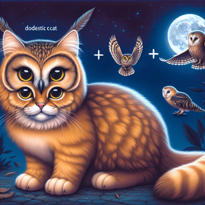 Cat Owl Hybrid Creature Illustration